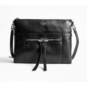 Zadig & Voltaire Panglo Zip Bag Clutch Black Noir Leather Crossbody